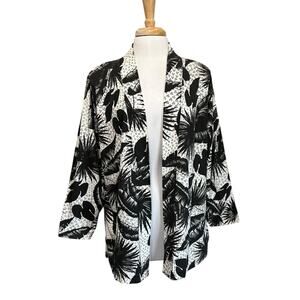 IVORY MIAMI Vtg 90s Open cardigan Big Shoulder Women L Black Palms Beach Casual